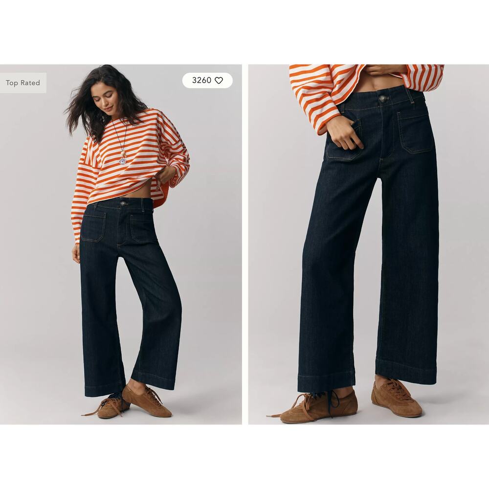 Maeve The Colette Denim Crop Wide-Leg Jeans | Dark Denim | Size 30